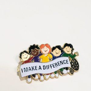 I Make a Difference Children Holding Lapel Pin Brooch 1.5" Vintage Metal Enamel